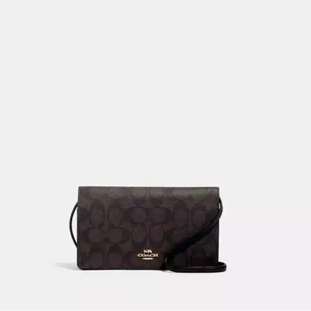Coach Brown Signature Leather Crossbody Clutch Bag